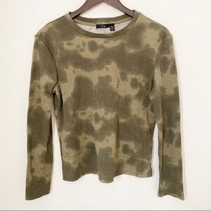 RDI Green Tie Dye Long Sleeve Waffle Knit Crew Neck Pullover Top Size L NEW